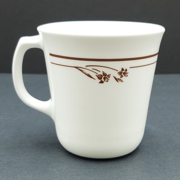 Corning Melody Mugs Corelle White Mugs with Brown Flowers and Bands - Picture 3 of 9